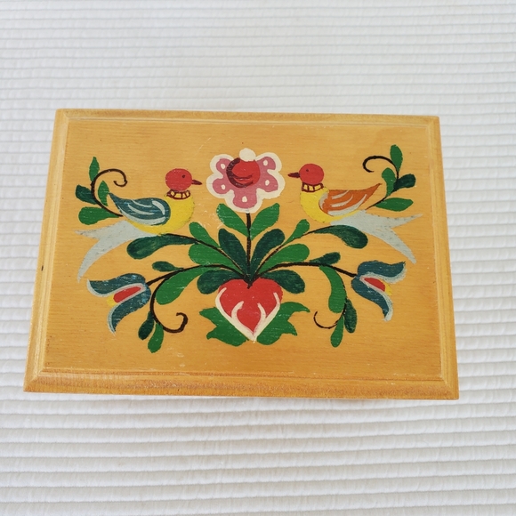 Chodovia Domazlice Czech Hand Painted Folk Wooden Trinket Box Jewelry Hinged Lid - Picture 3 of 7